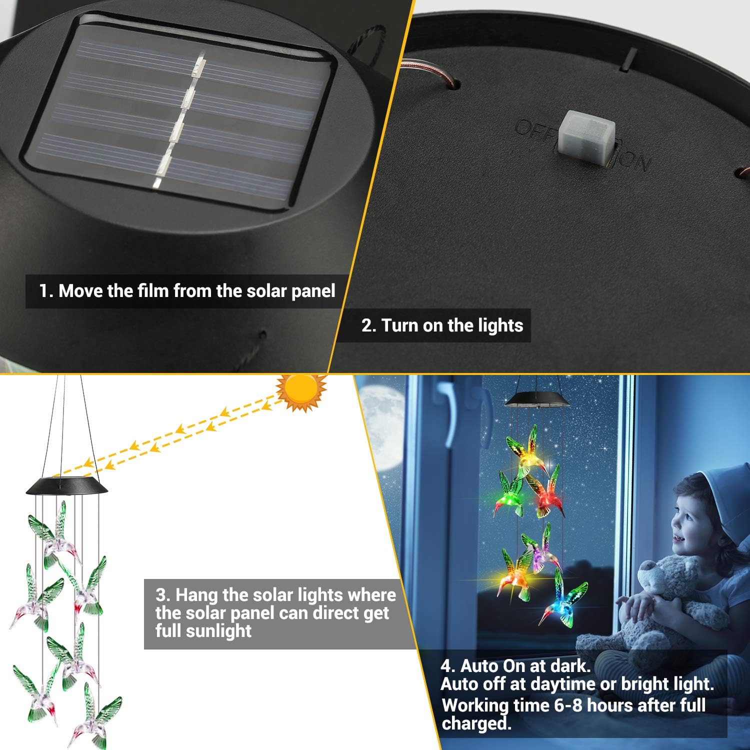 LED Color-Changing Hummingbird Wind Chimes