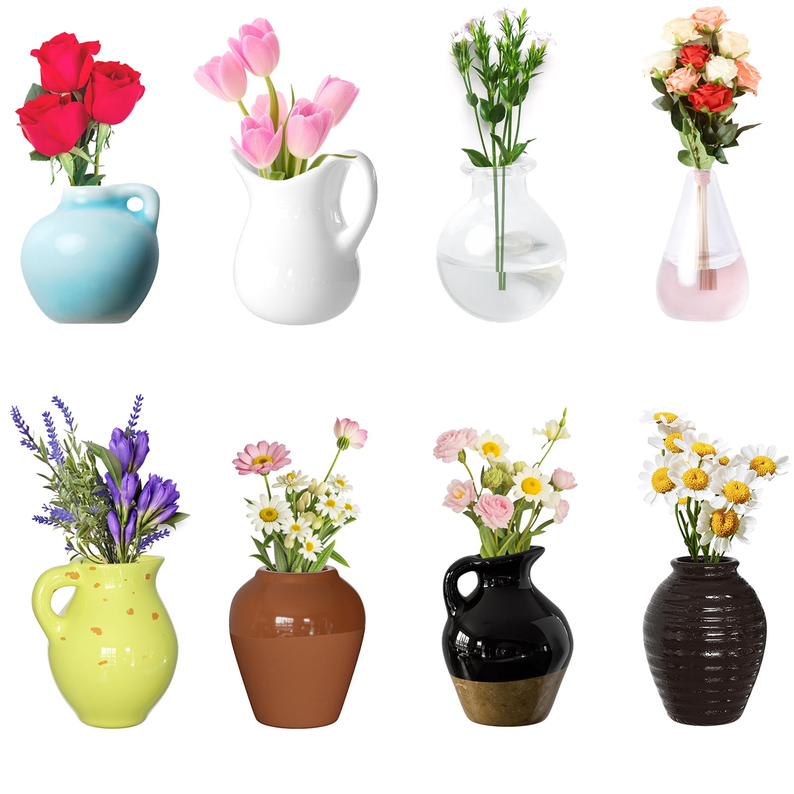 8 Pcs Cute 3D Mini Ceramic Vase Fridge Magnets