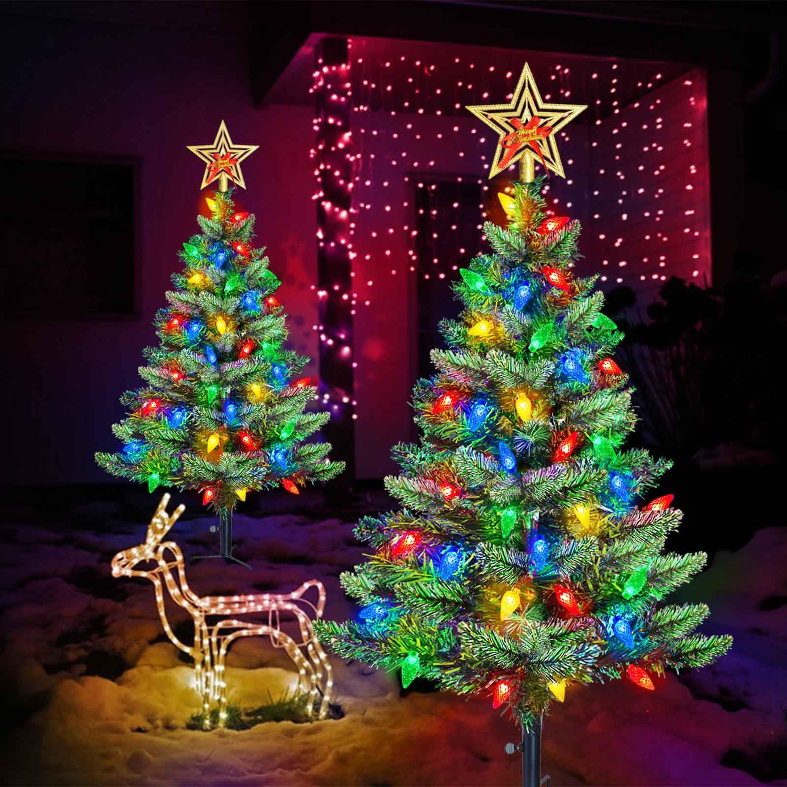 Pre-Lit Christmas Tree with 100 Multicolor LED Solar Lights