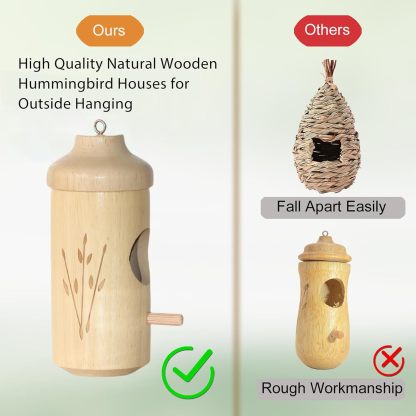 Natural Wooden Hummingbird House for Outdoor Hanging
