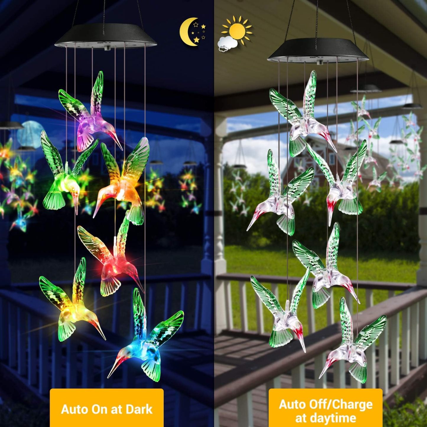 LED Color-Changing Hummingbird Wind Chimes