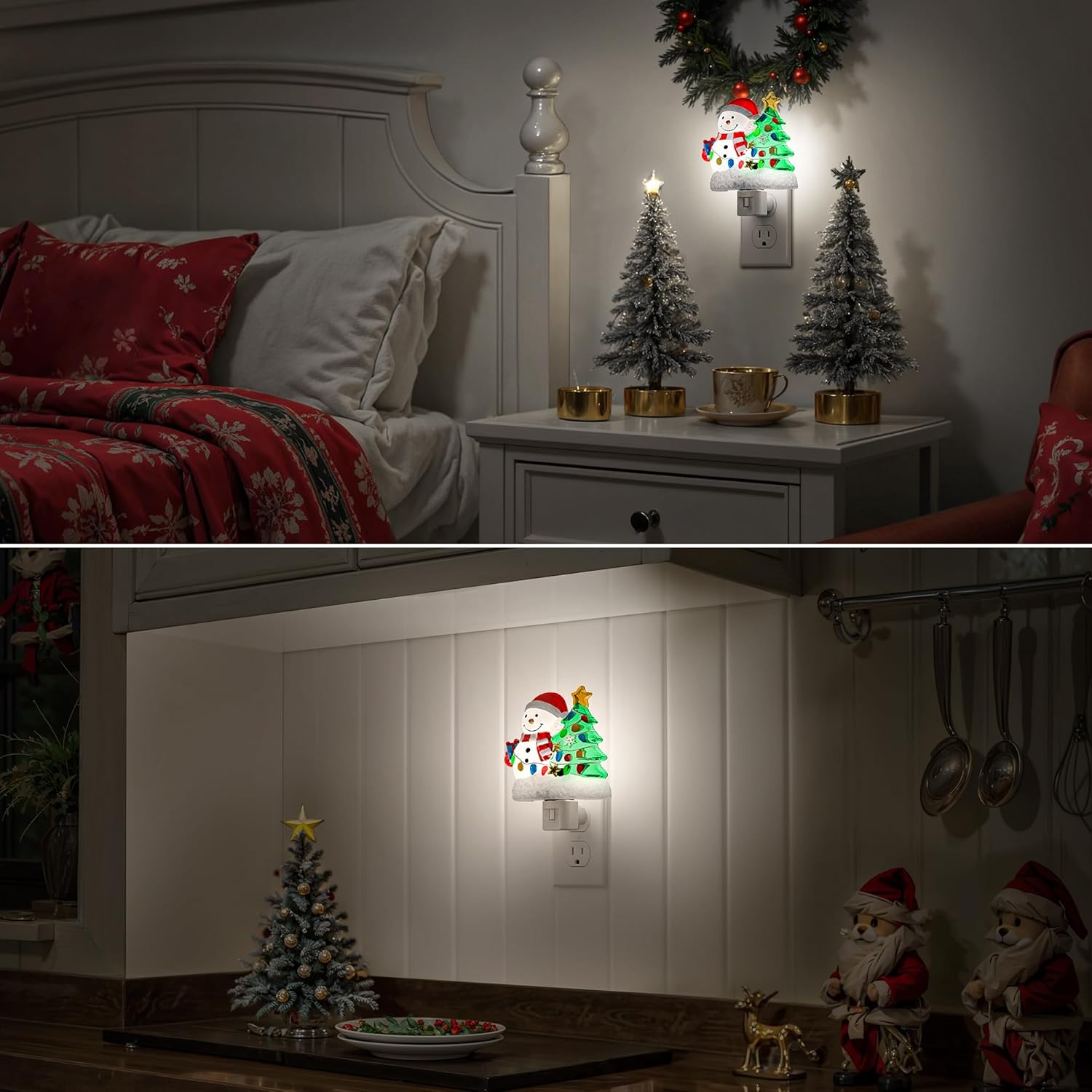 Snowman Christmas Tree Night Light Plug In Wall Light