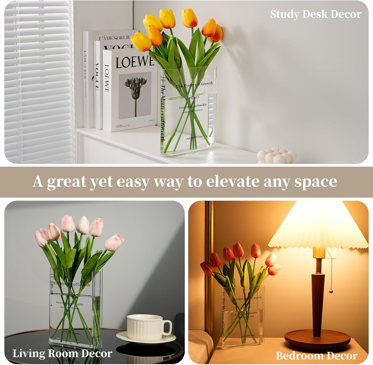 Clear Modern Bookend Acrylic Vase for Flowers