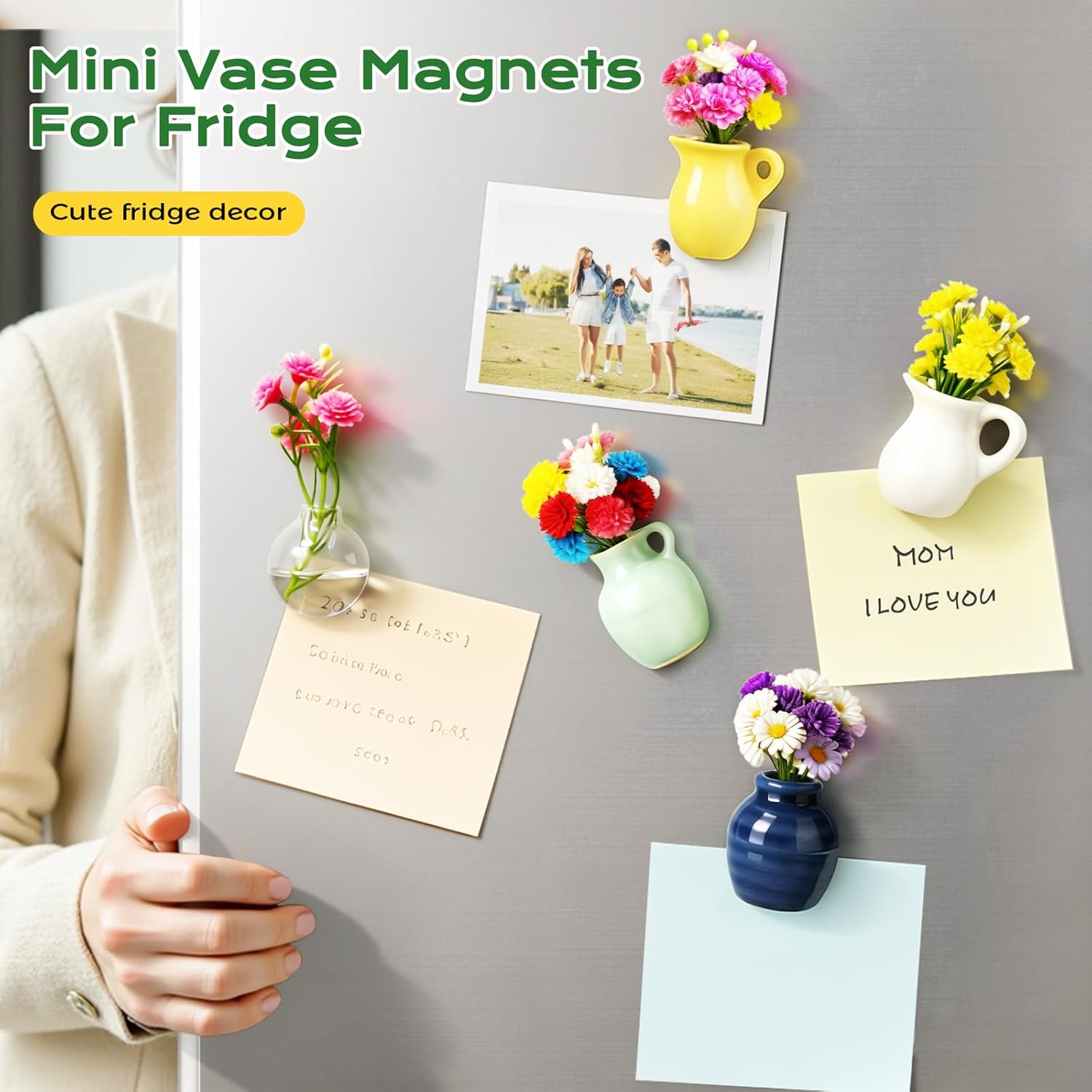 8 Pcs Cute 3D Mini Ceramic Vase Fridge Magnet Set