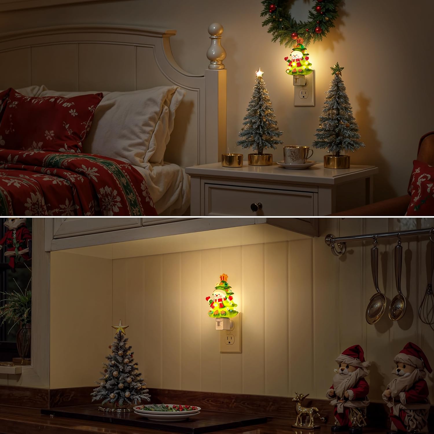 Snowman Christmas Tree Night Light Plug In Wall Light