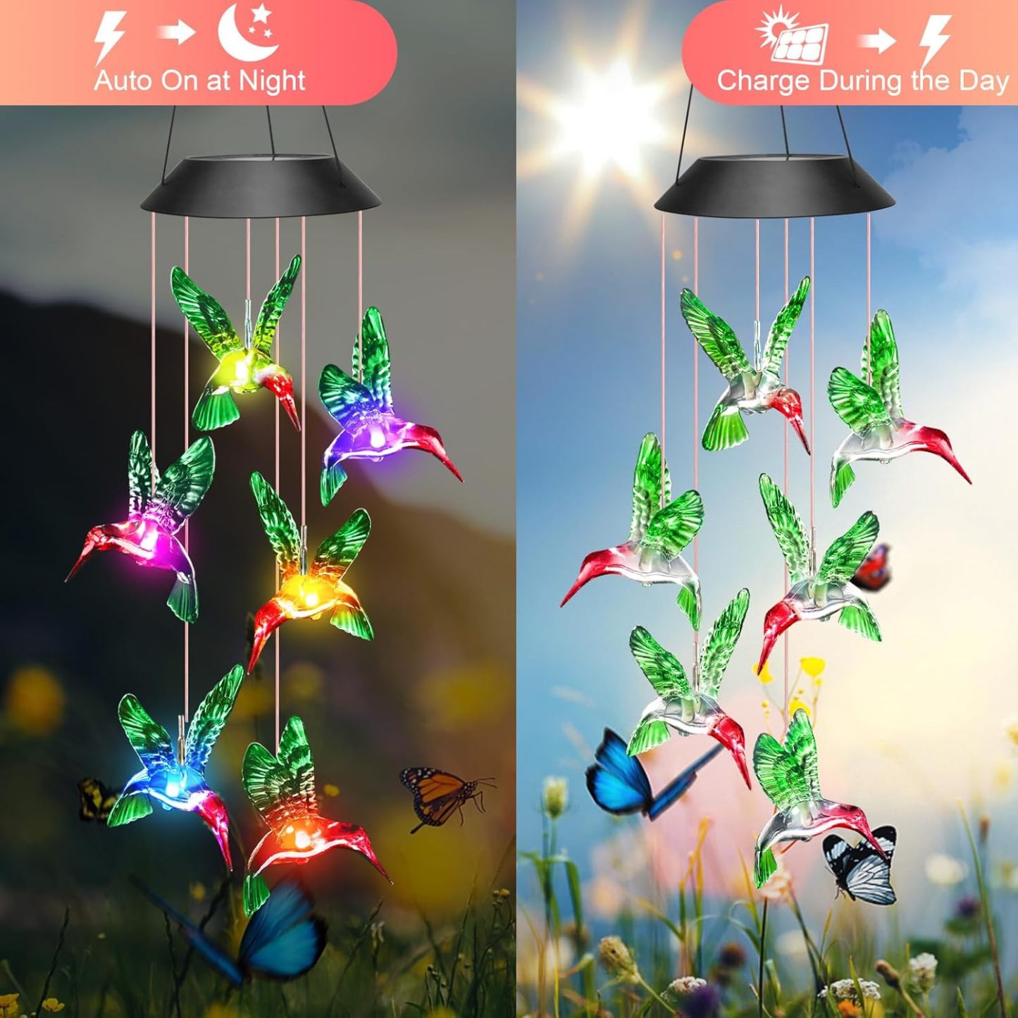 LED Color-Changing Hummingbird Wind Chimes