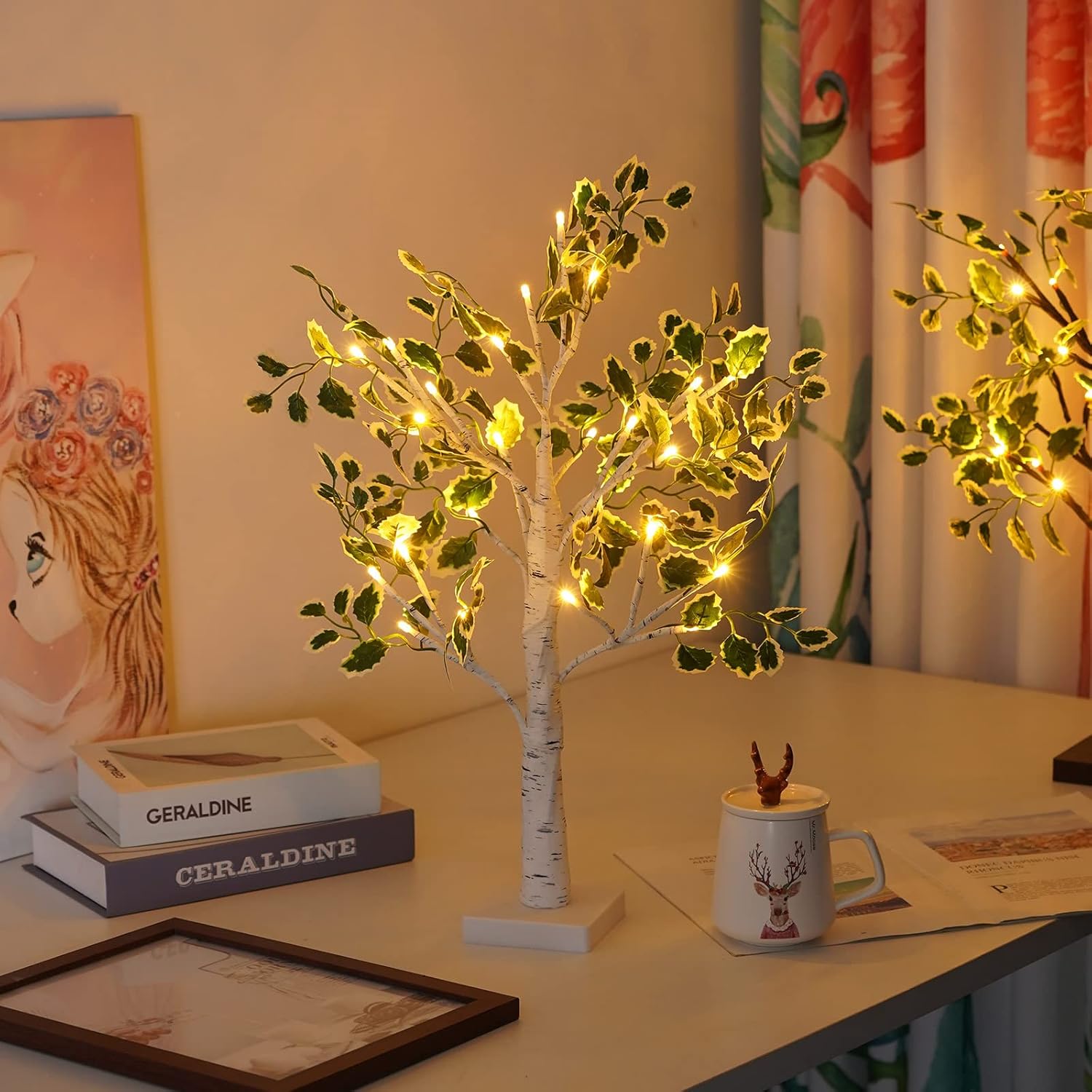 Birch Tree LED Table Lamp Warm White Tabletop Decor