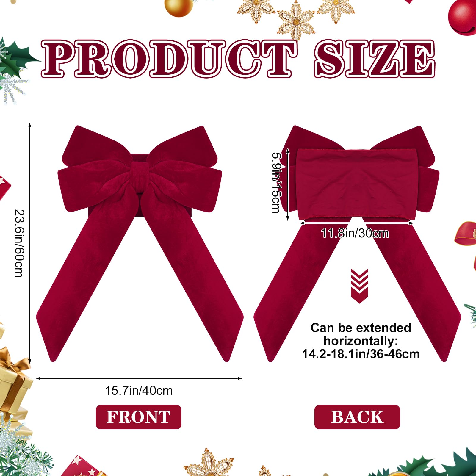 Set of 4 Christmas Velvet Chair Sashes Bows Covers