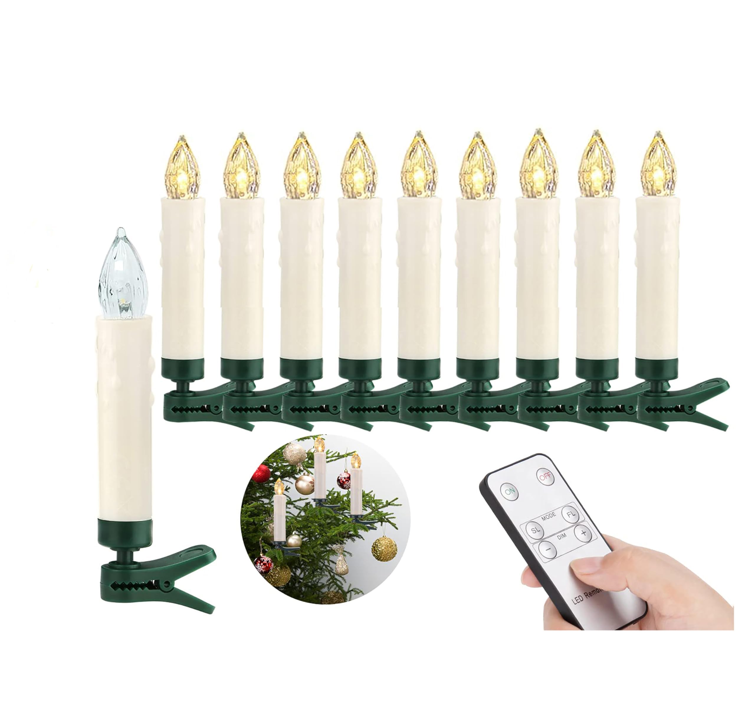 10 Pack LED Flameless Taper Candles with Remote & Removable Clips
