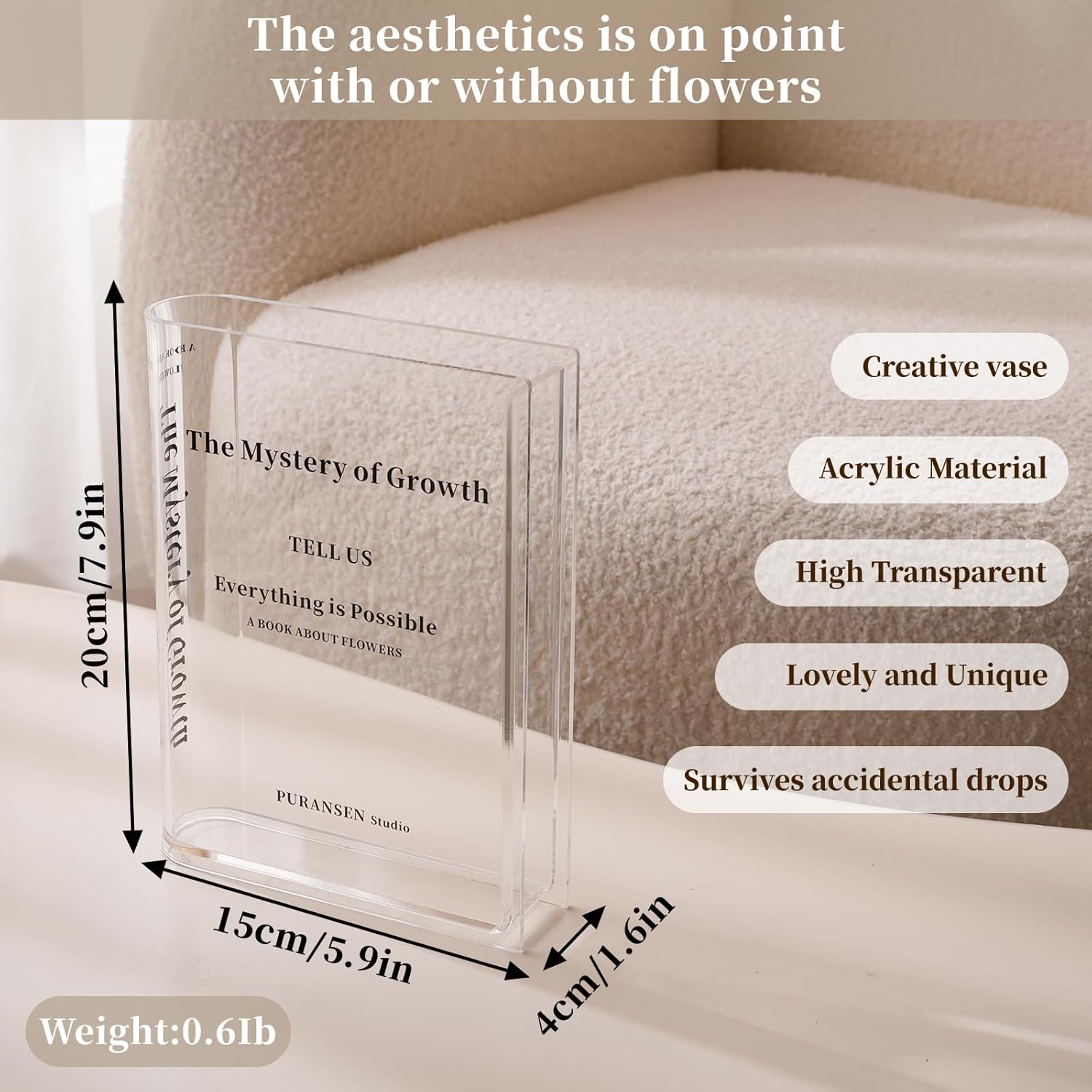 Clear Modern Bookend Acrylic Vase for Flowers