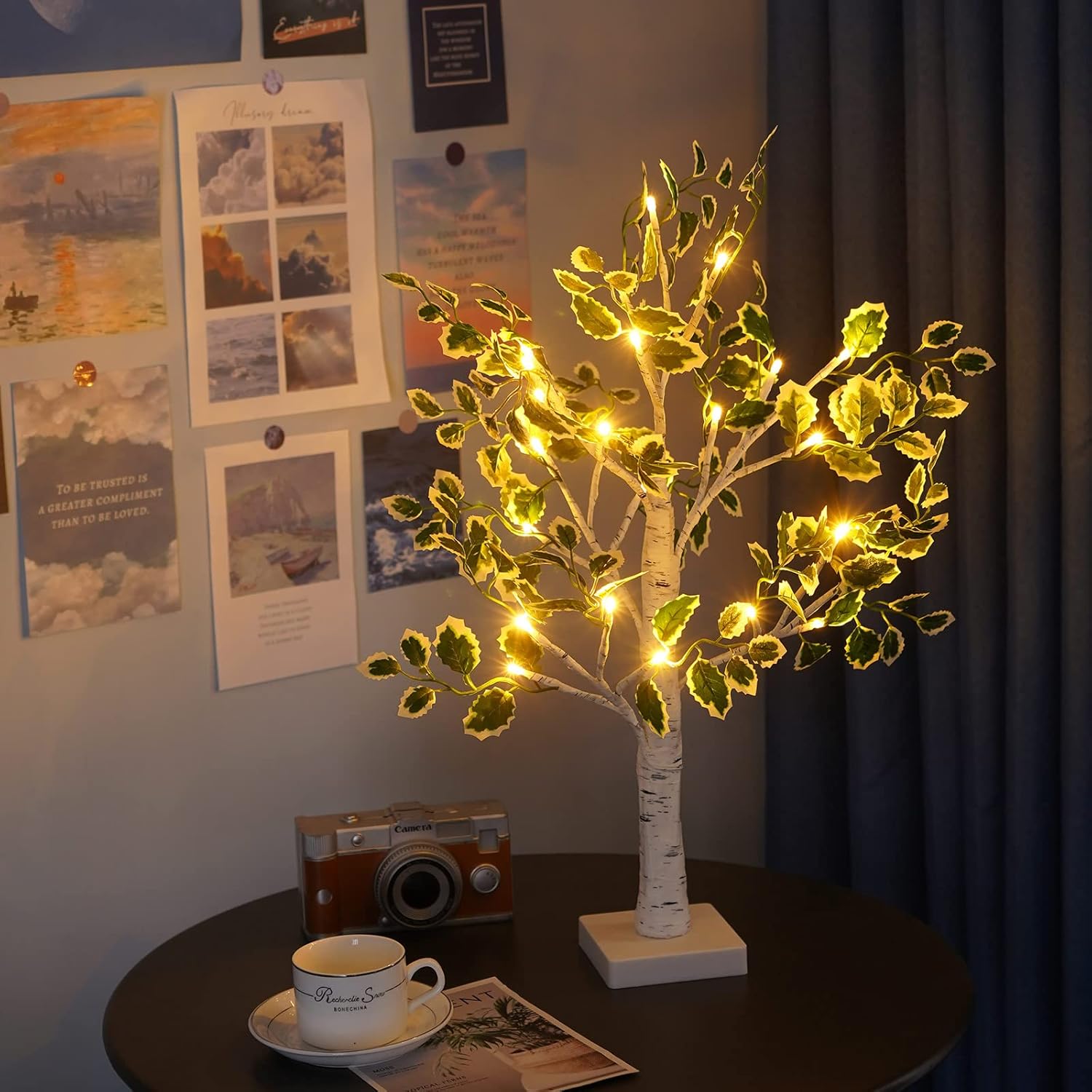 Birch Tree LED Table Lamp Warm White Tabletop Decor