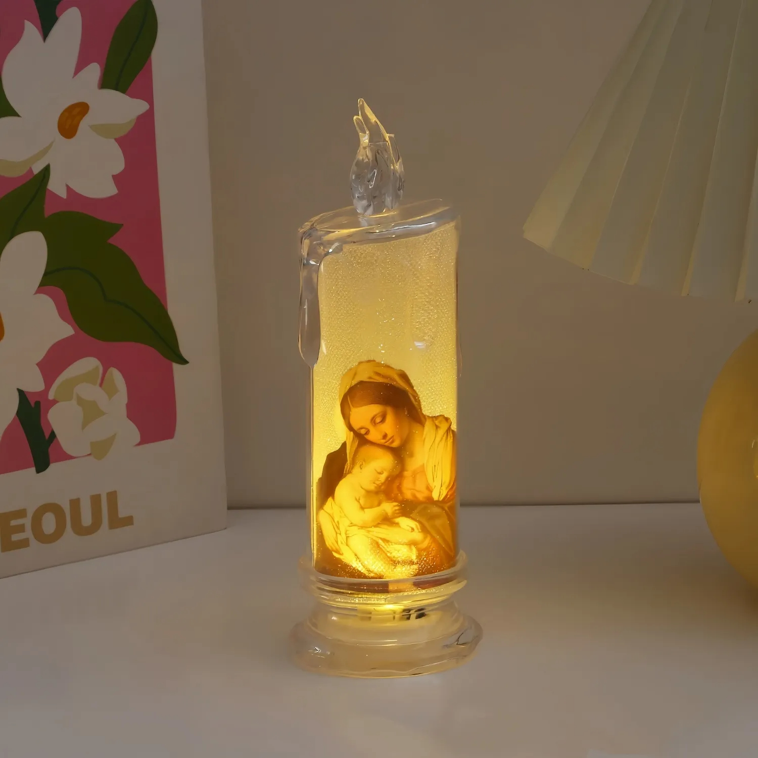 Flickering LED Virgin Prayer Candle Light