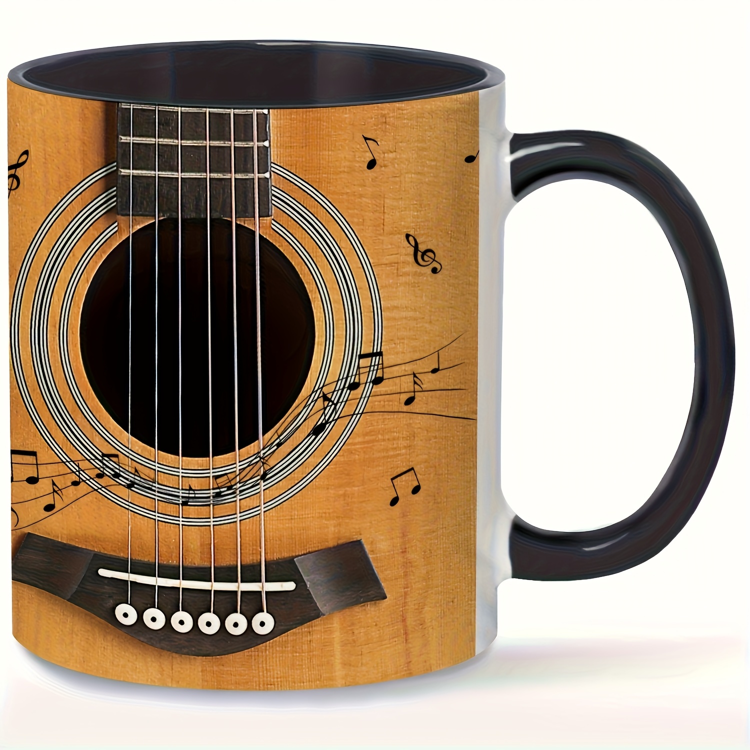 11oz Ceramic Guitar Coffee Mug with Music Notes & Artistic Accents