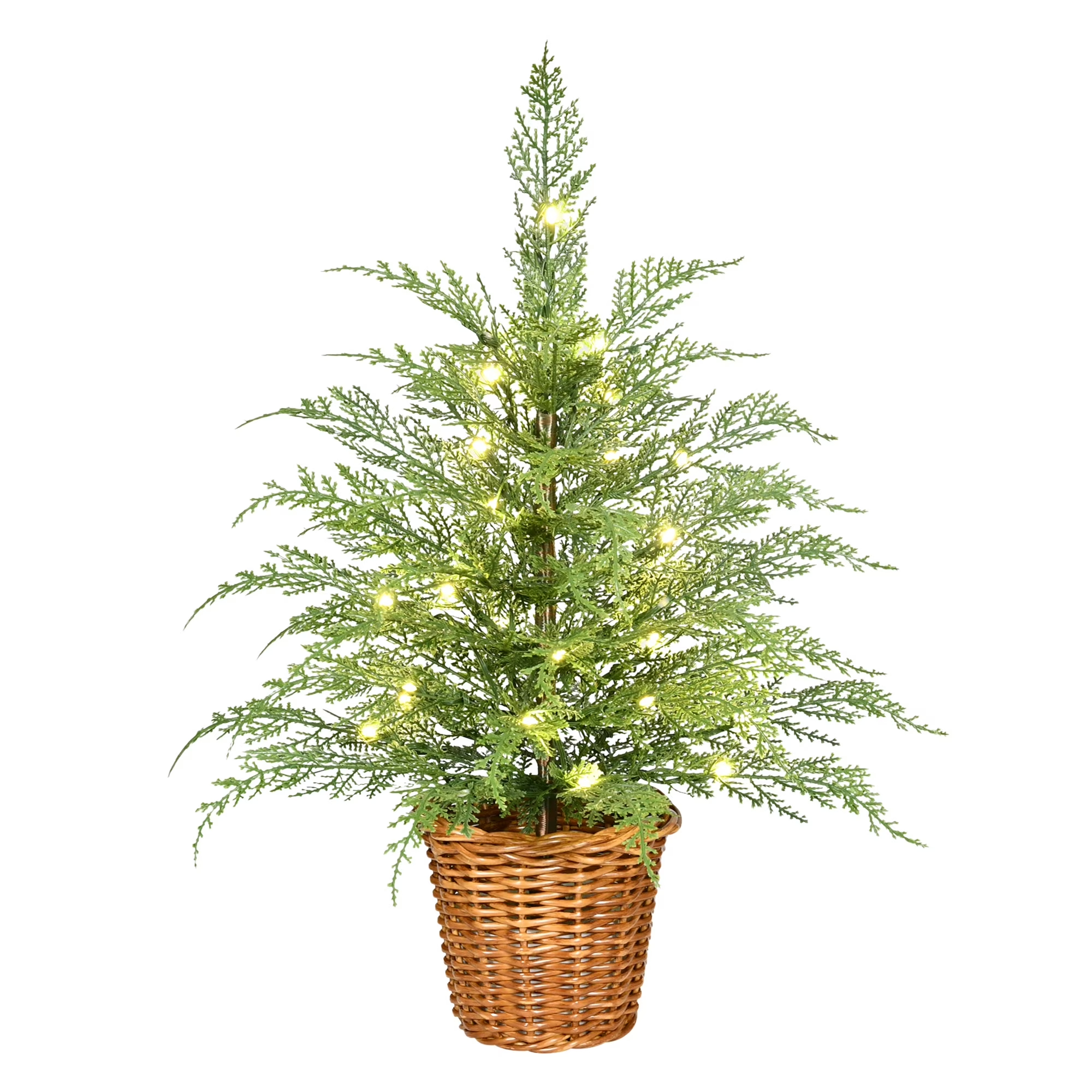 24" Pre-Lit Cypress Christmas Tree with Warm White Twinkle LEDs in Basket