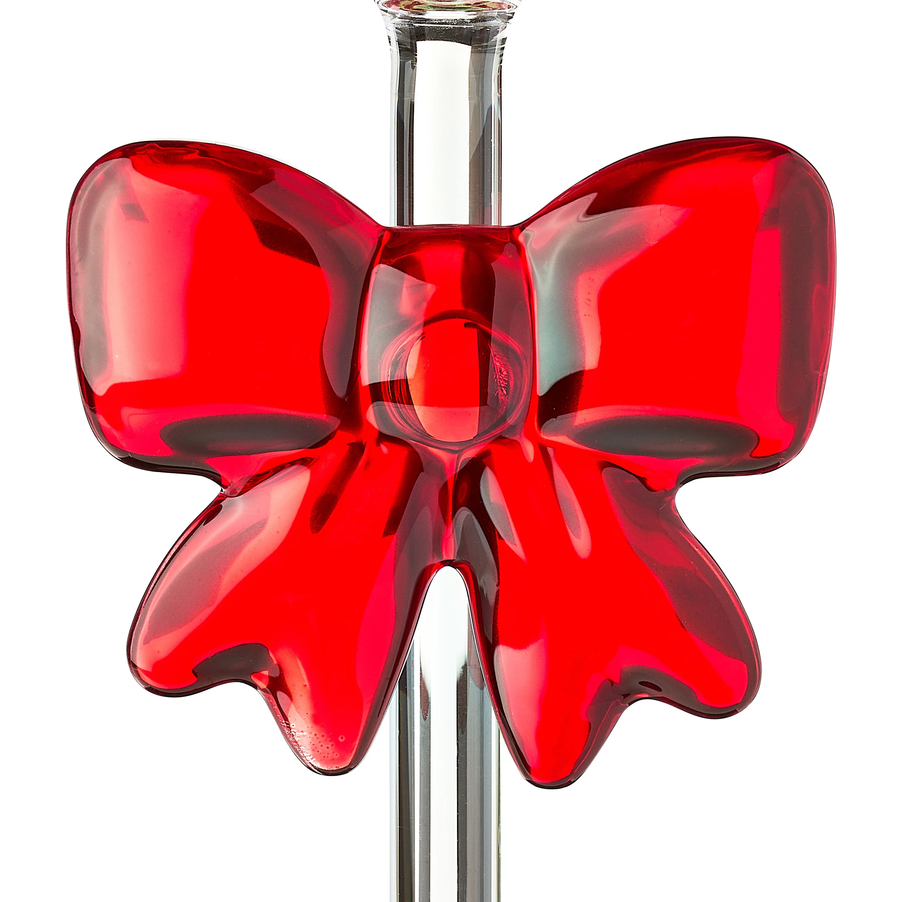 Clear Glass Christmas Taper Candle Holder with Bow