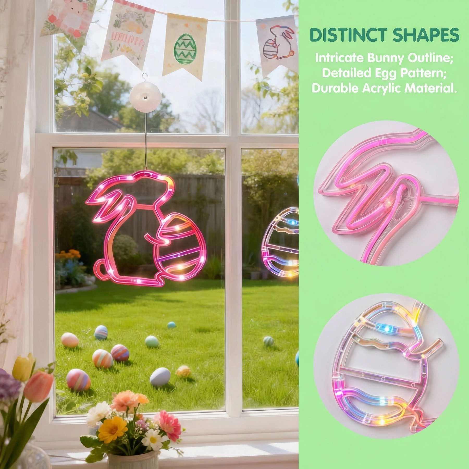 Bunny and Egg LED Window Hanging Lights with Suction Cups