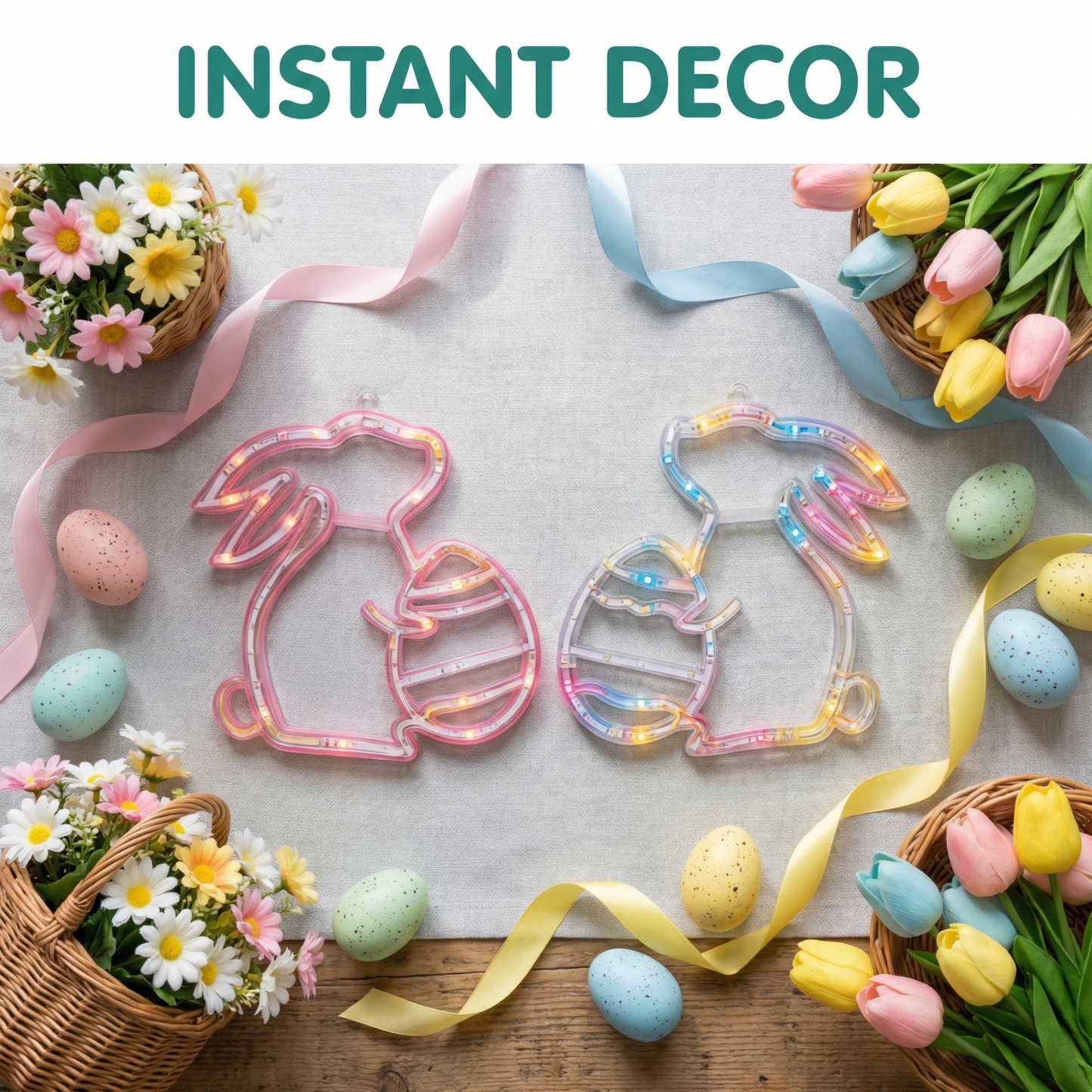 Bunny and Egg LED Window Hanging Lights with Suction Cups