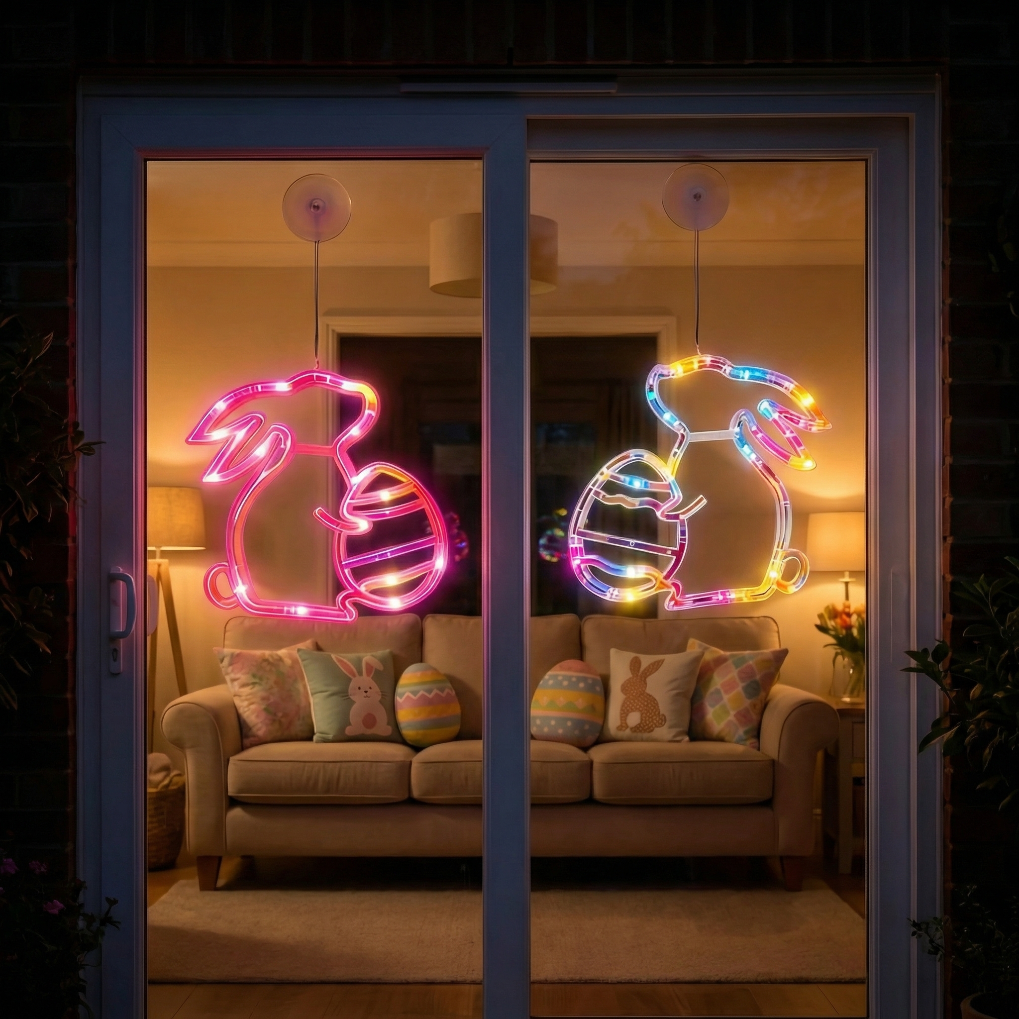 Bunny and Egg LED Window Hanging Lights with Suction Cups