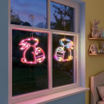 Bunny and Egg LED Window Hanging Lights with Suction Cups