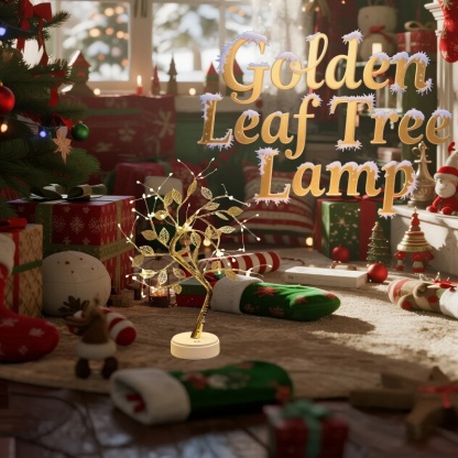 Golden Leaf Tree Lamp with Warm LED Lights