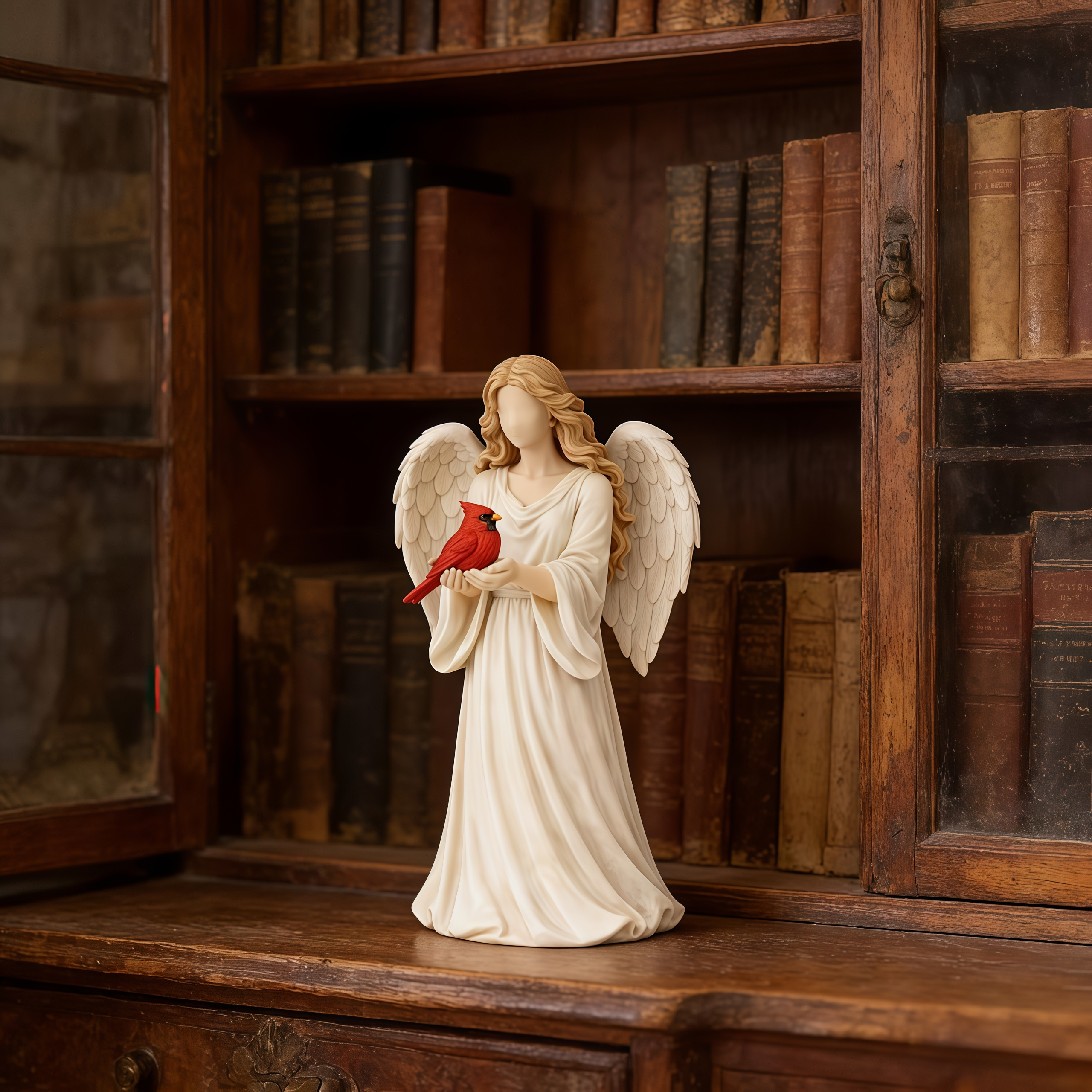 Angel Guardian Figurine Holding Red Cardinal, Meaningful Gift