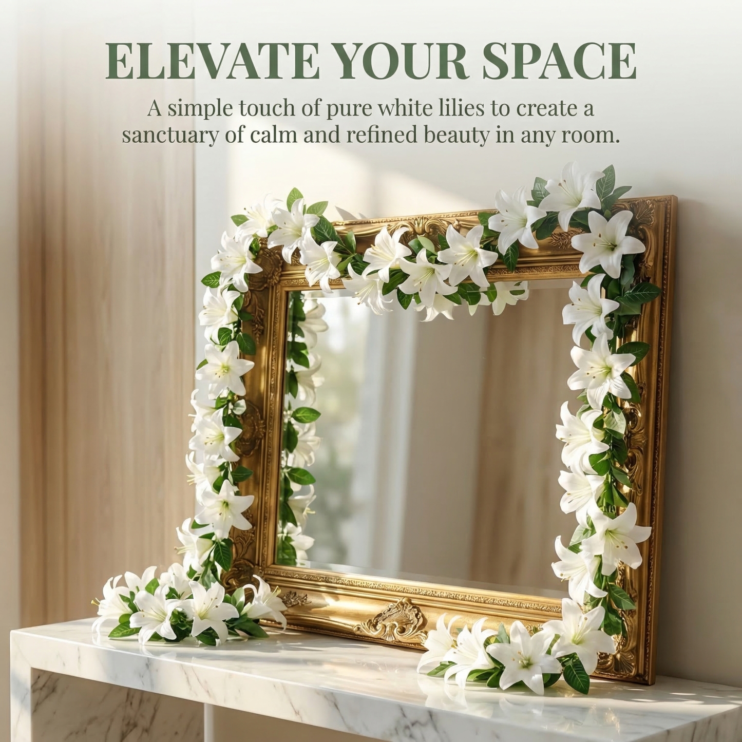Full Bloom Artificial White Lily Garland with Lush Greenery