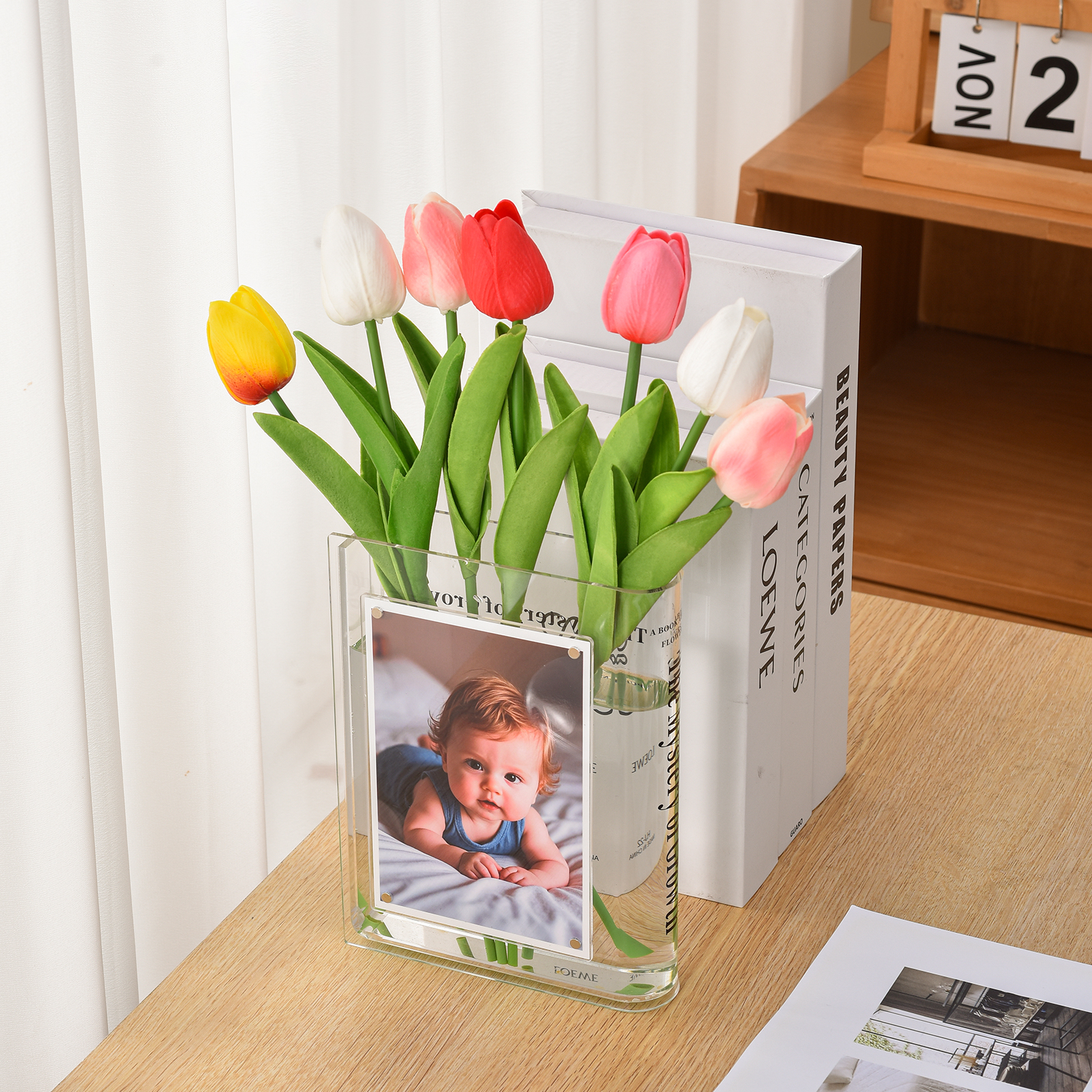 Clear Modern Bookend Acrylic Vase for Flowers