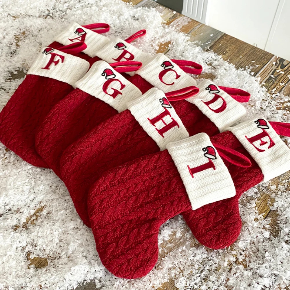 Knitted Christmas Stockings with Initial Embroidery