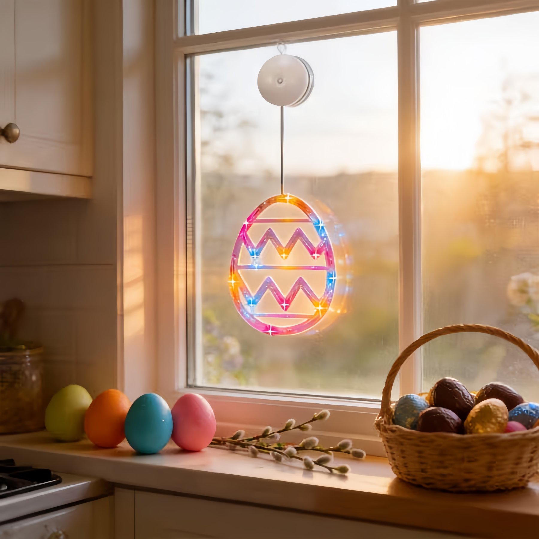 Bunny and Egg LED Window Hanging Lights with Suction Cups