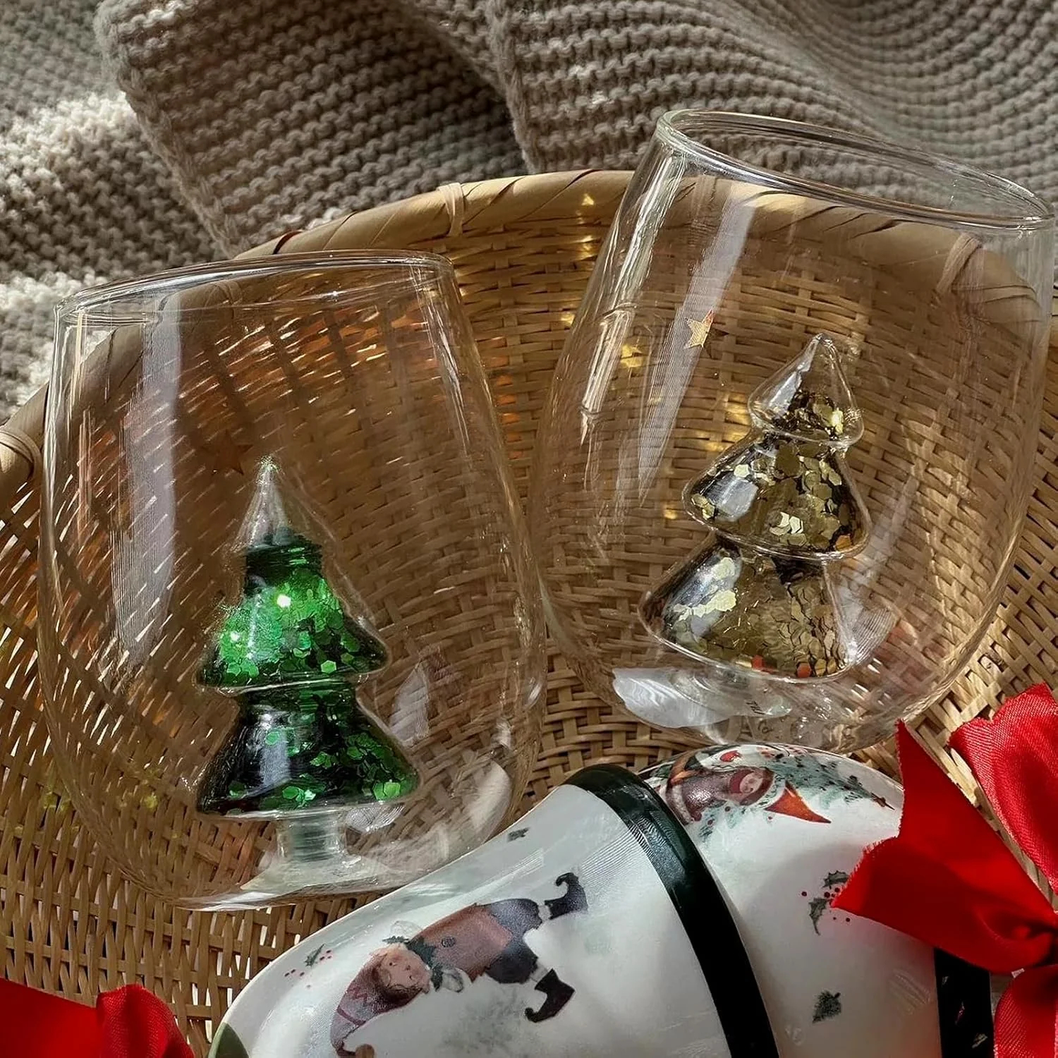 Christmas 3D Stemless Wine Glass Cup