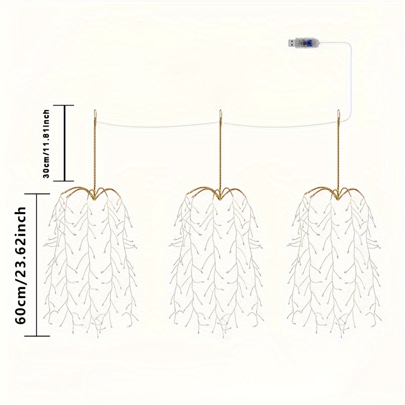 3-Pack Willow Hanging Fairy String Lights