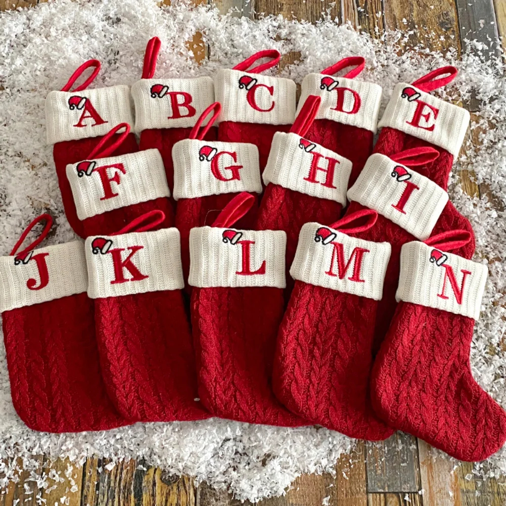 Knitted Christmas Stockings with Initial Embroidery