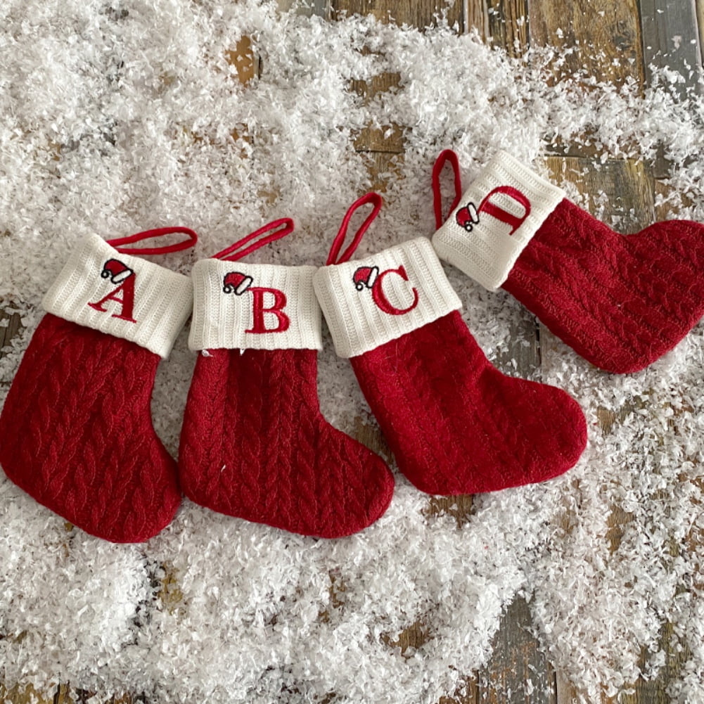 Knitted Christmas Stockings with Initial Embroidery