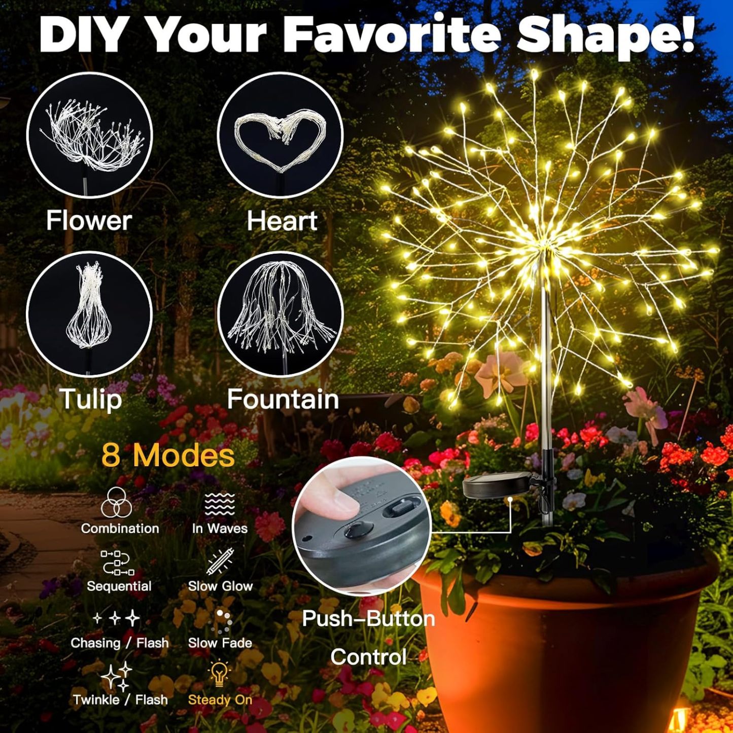 150 LED Solar Firework Starburst Lights Outdoor Waterproof