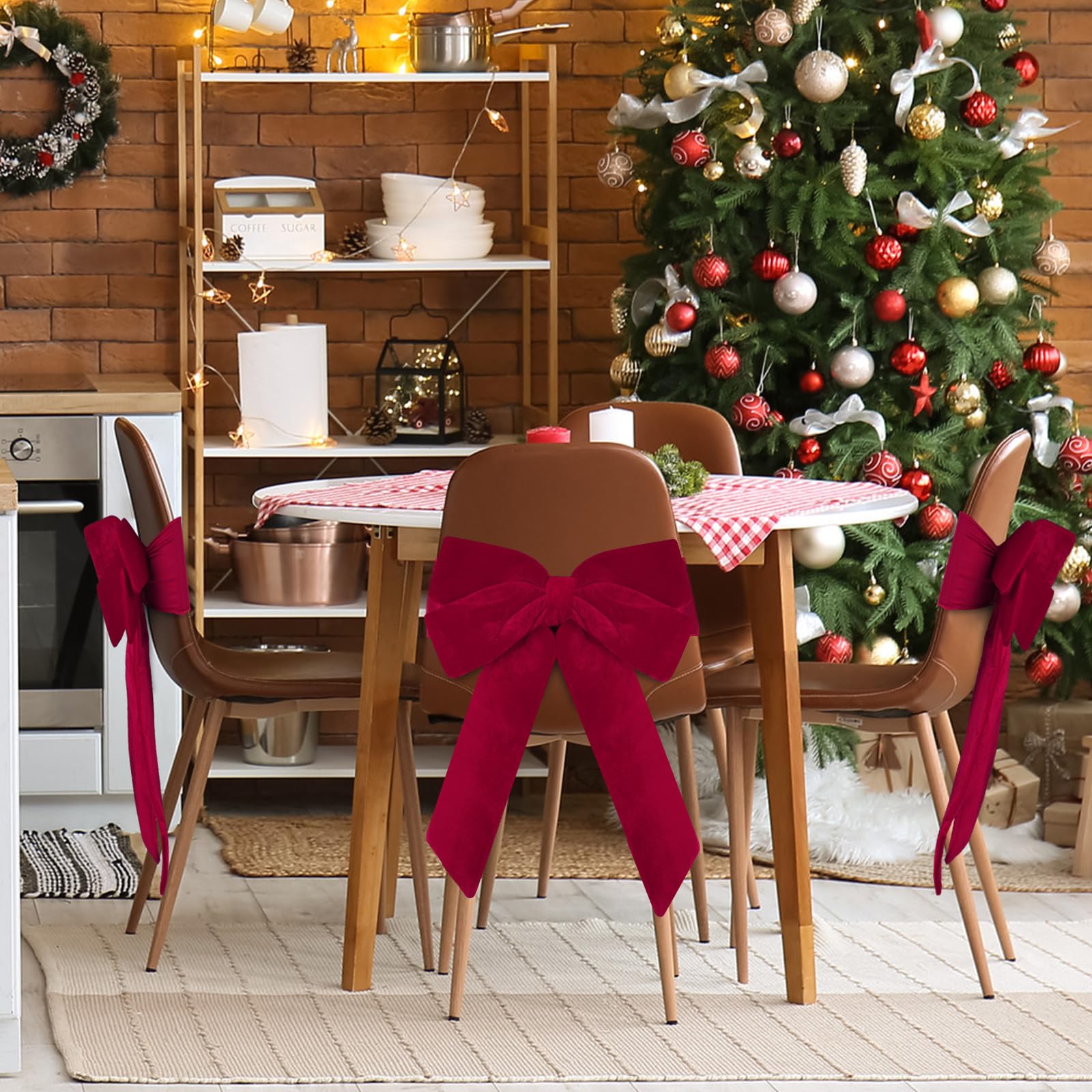 Set of 4 Christmas Velvet Chair Sashes Bows Covers