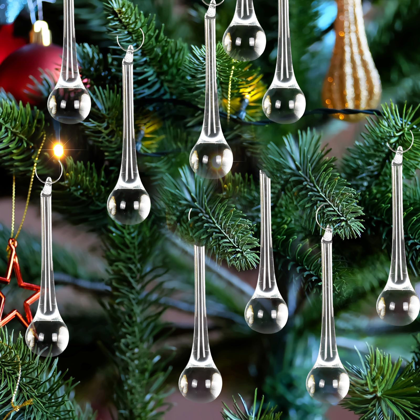 40Pcs Clear Teardrop Crystal Hanging Ornaments for Christmas Tree