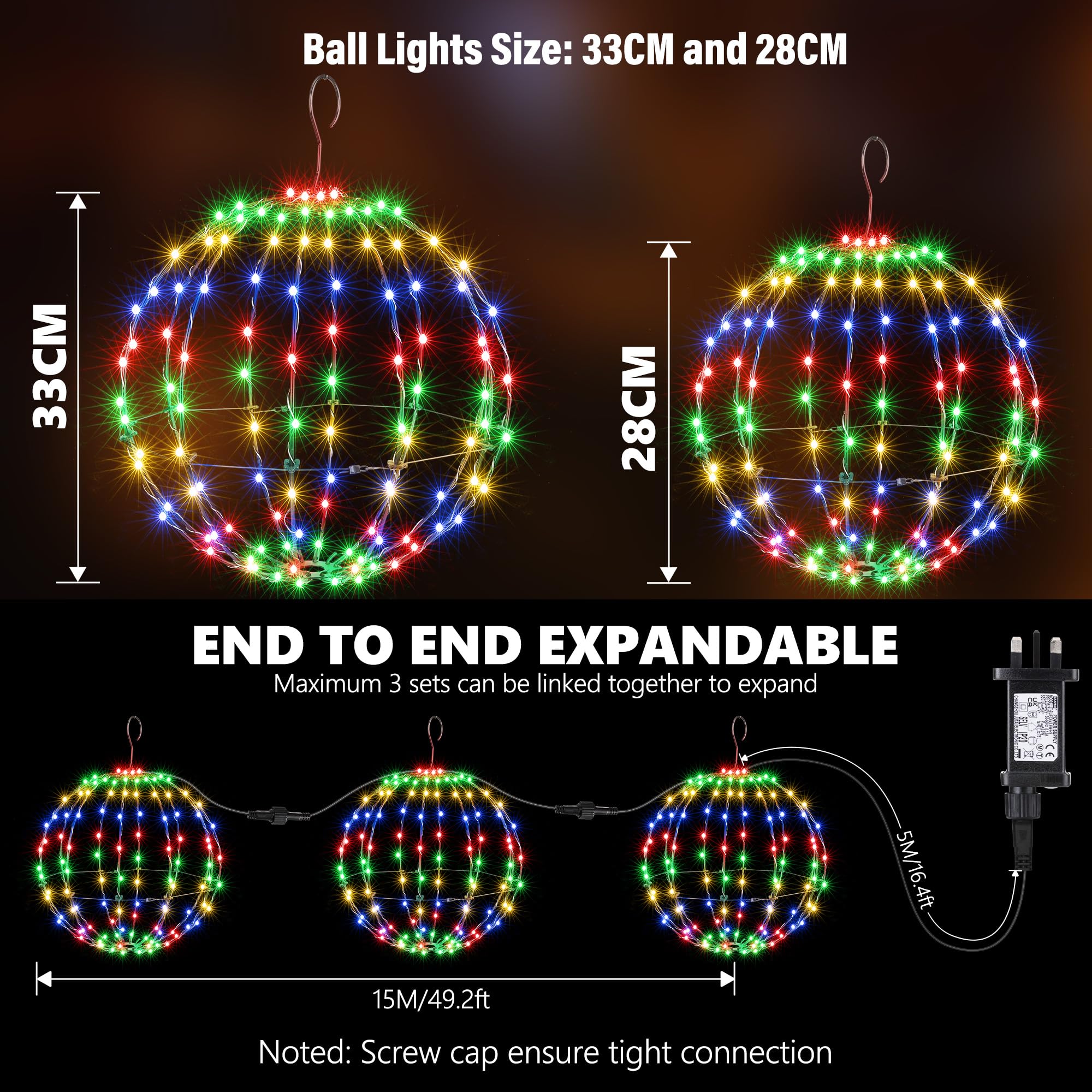 Outdoor Christmas Bright Ball Lights, Durable, Waterproof, Long Lasting