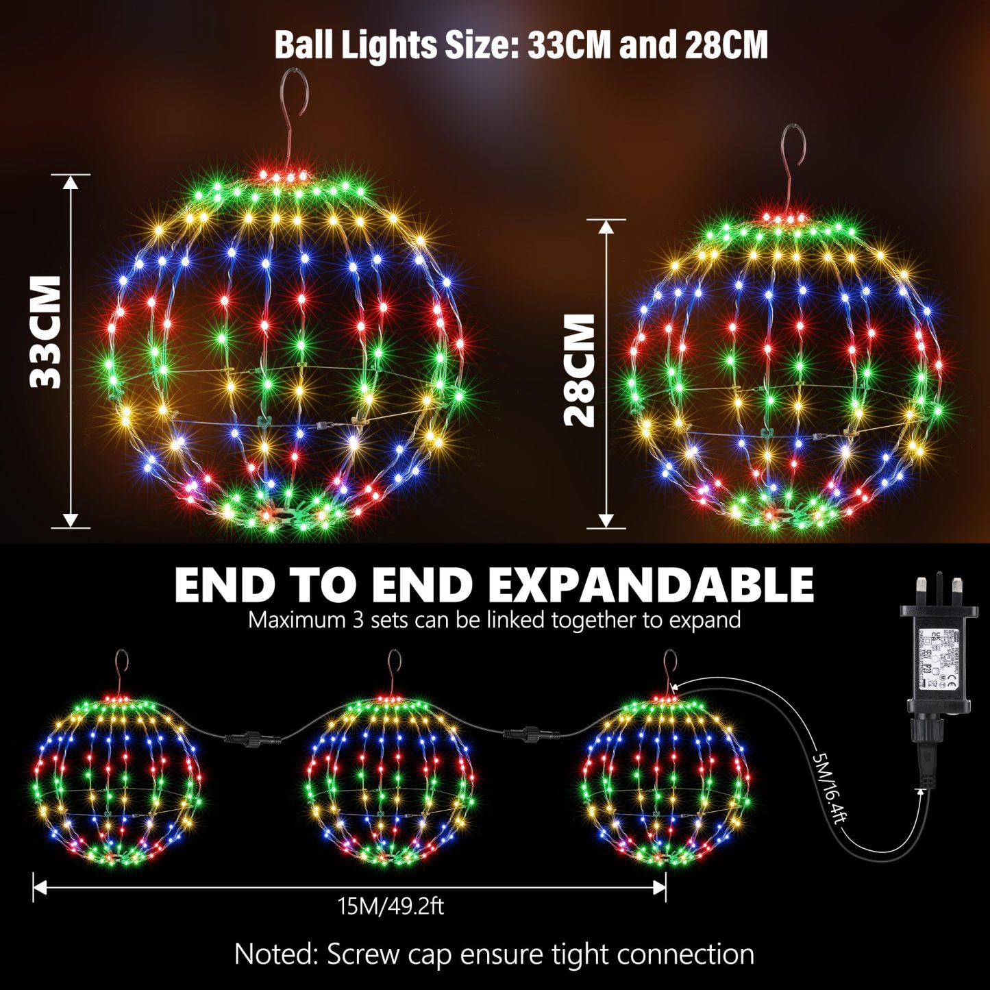 Outdoor Christmas Bright Ball Lights, Durable, Waterproof, Long Lasting