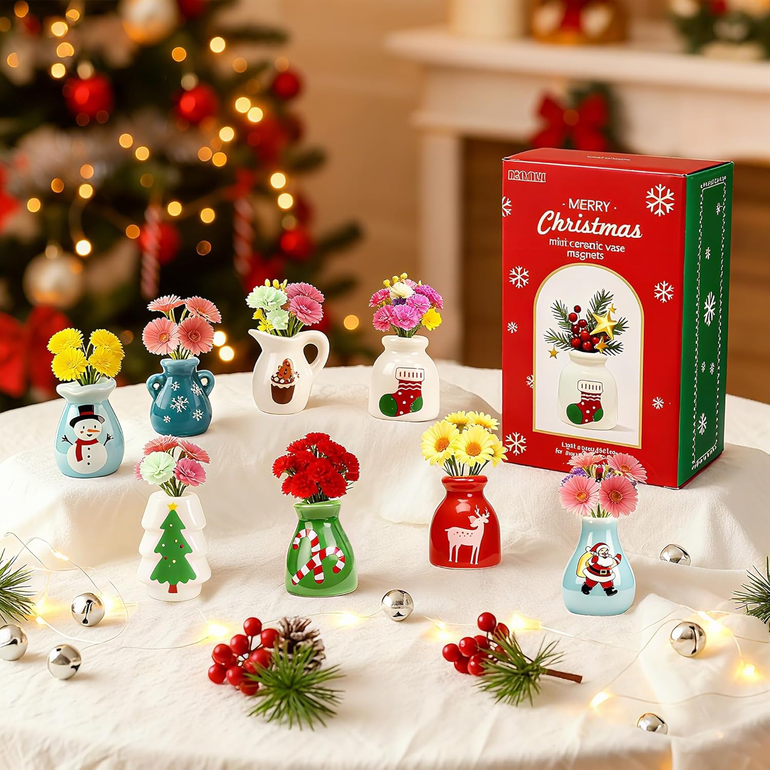 8 Pcs Cute 3D Mini Ceramic Vase Fridge Magnet Set