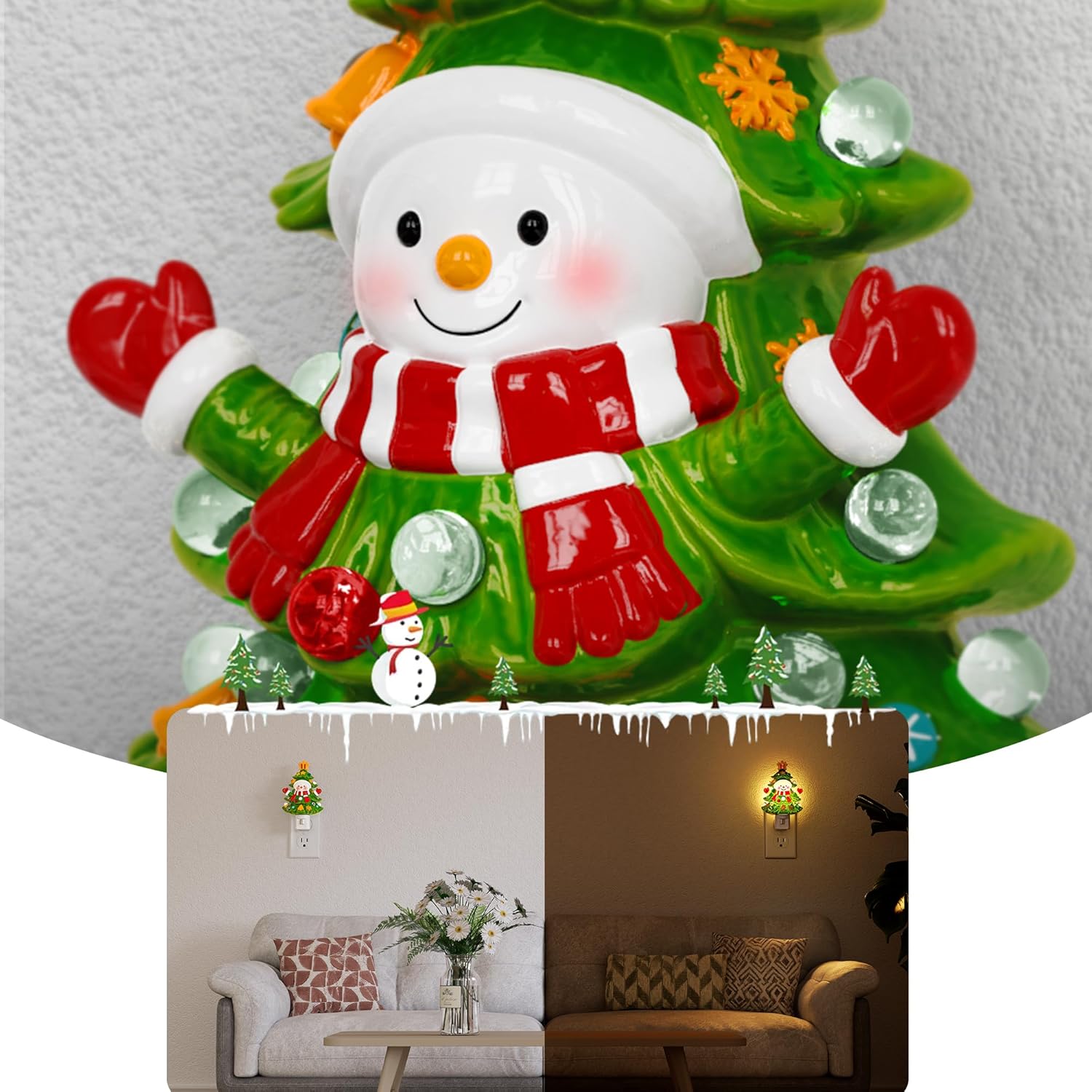 Snowman Christmas Tree Night Light Plug In Wall Light