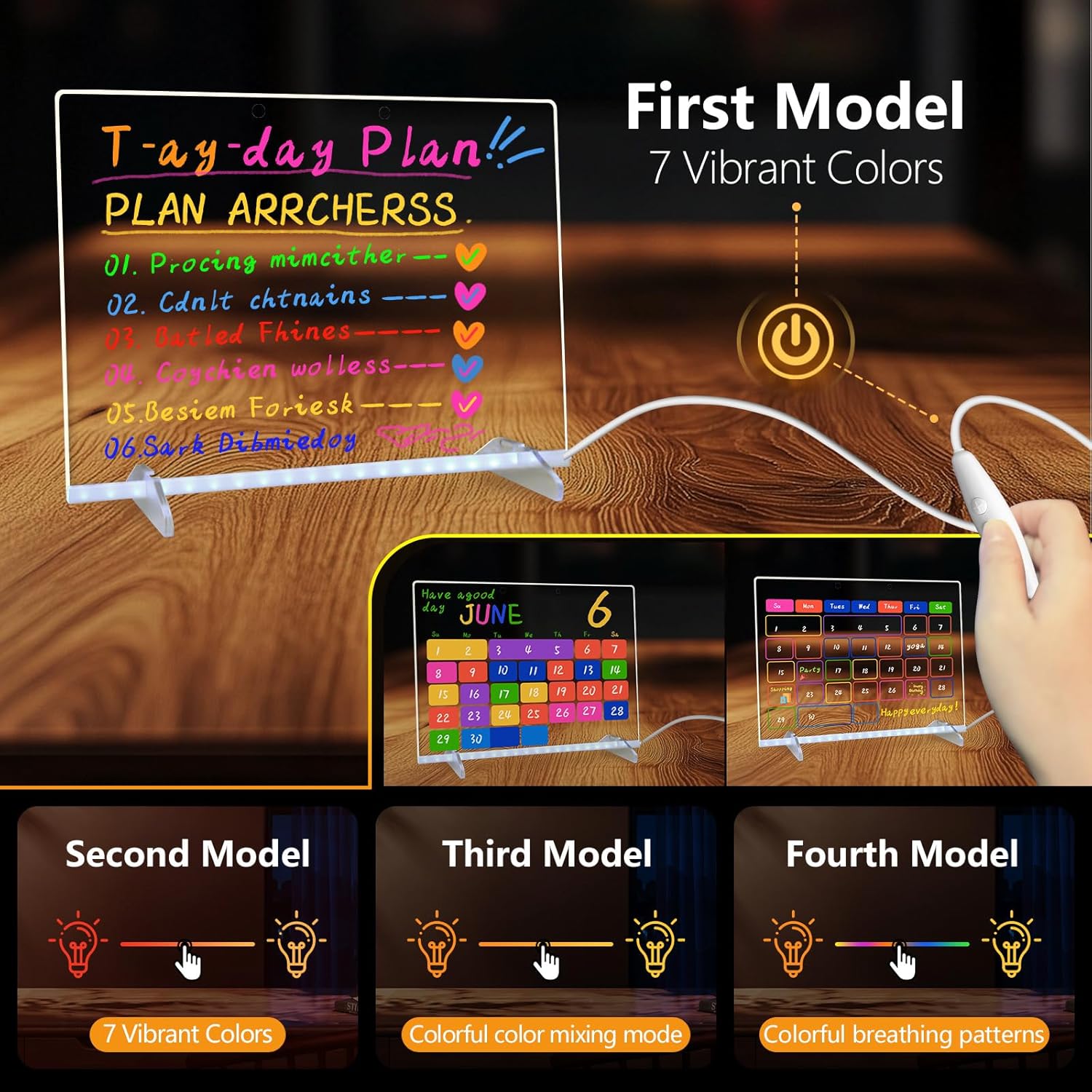 Light-Up LED Note Board with 7 Colors and 7 Markers