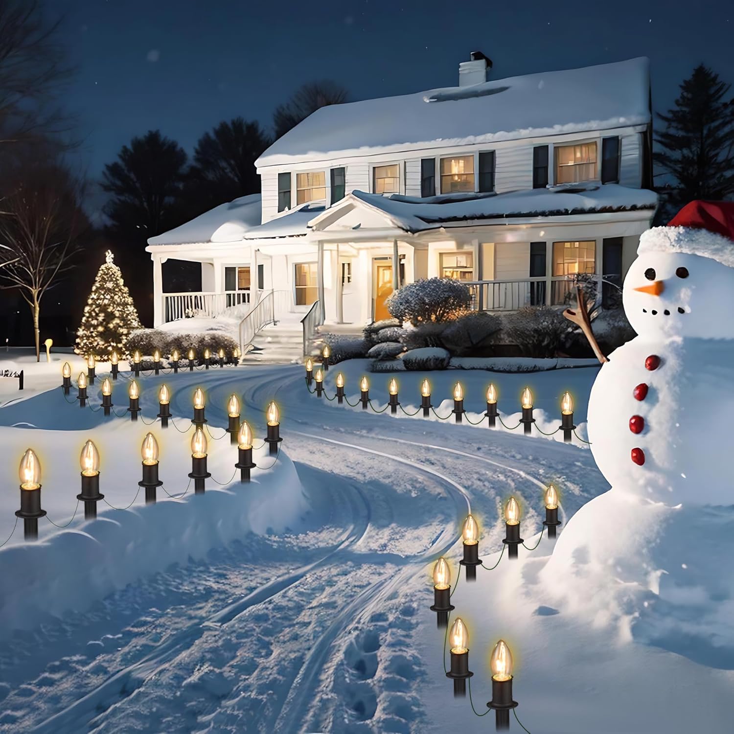 Set of 12 Outdoor Christmas Pathway Lights with Stakes