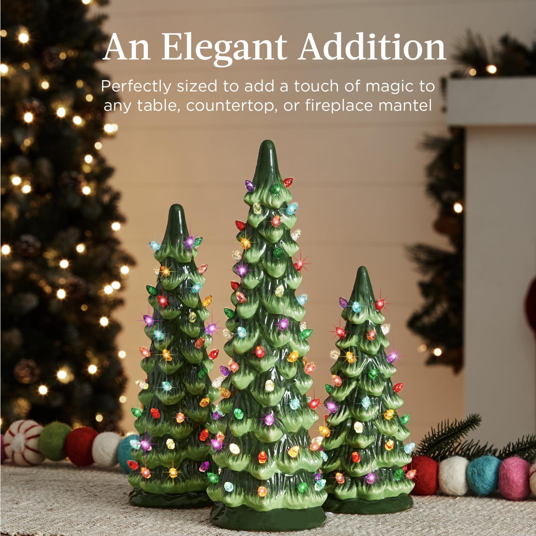 Pre-Lit Hand-Painted Tabletop Christmas Tree with Warm White LED Lights