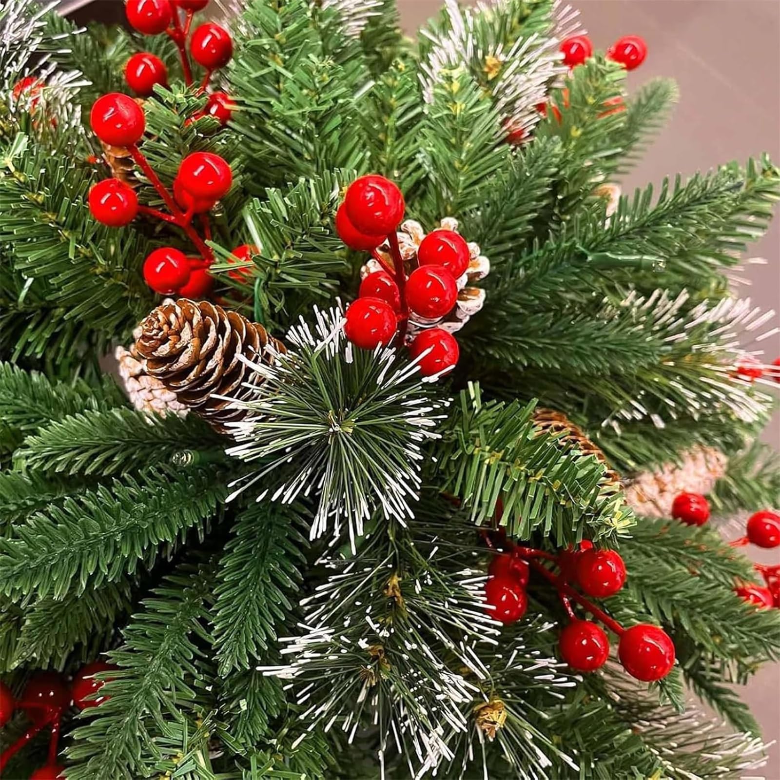 Pre-lit Artificial Xmas Tree with Cones & Red Berries 