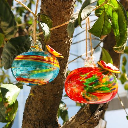 Hand Blown Glass Hummingbird Feeder for Outdoor Hanging