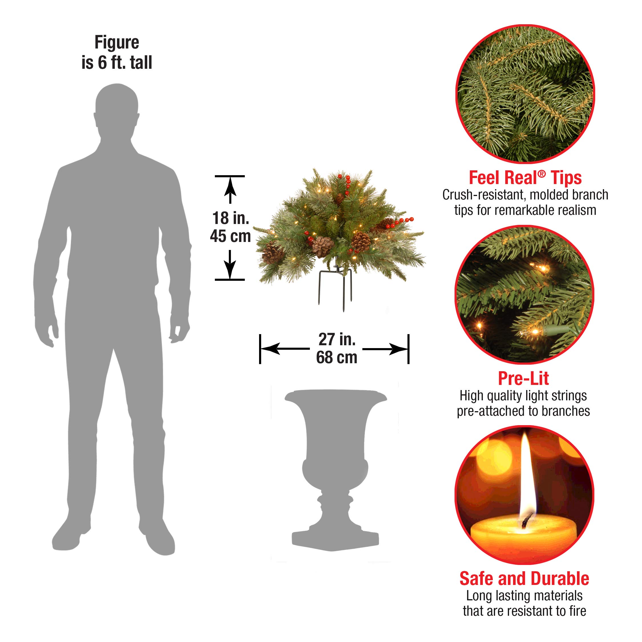 Pre-lit Artificial Xmas Tree with Cones & Red Berries