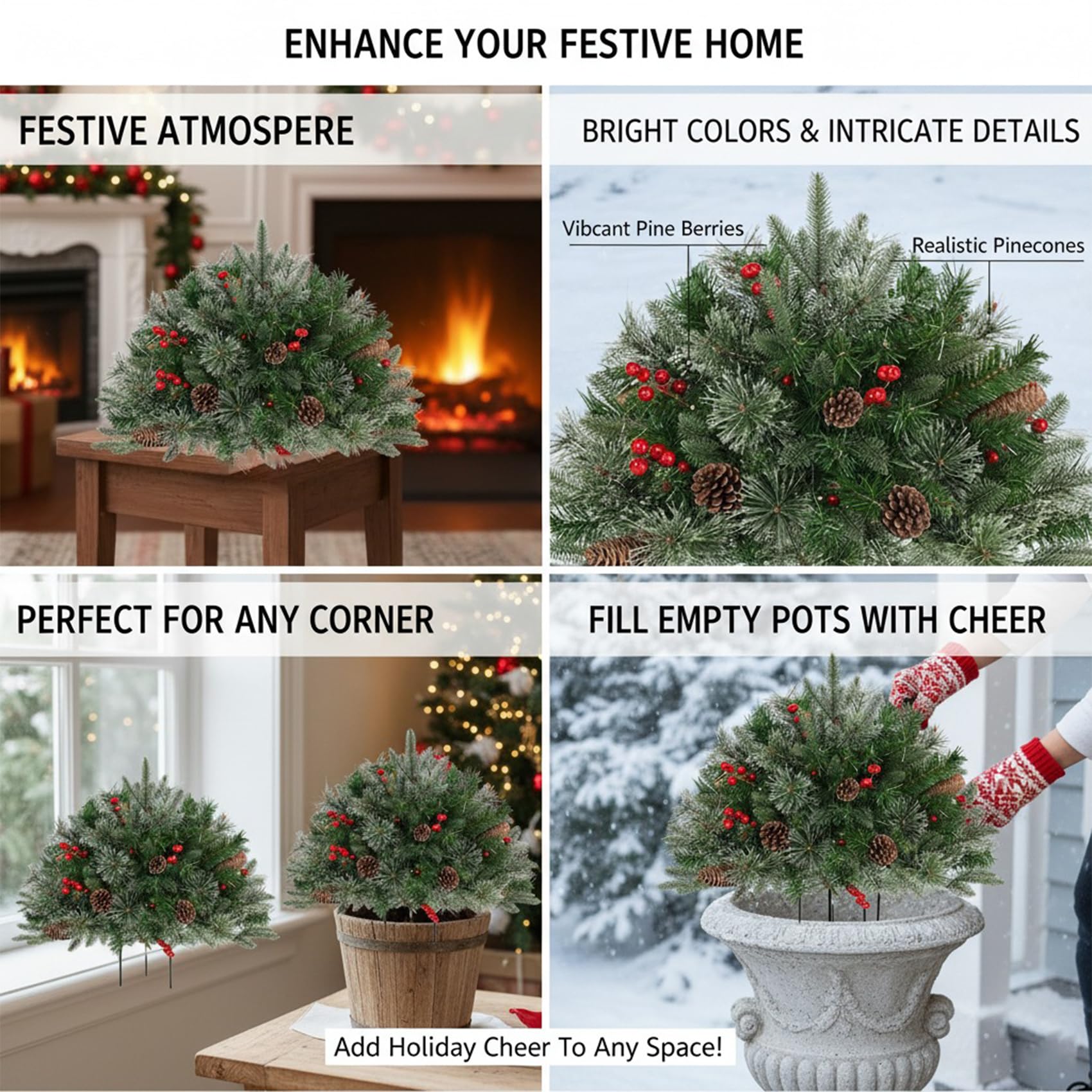 Pre-lit Artificial Xmas Tree with Cones & Red Berries 