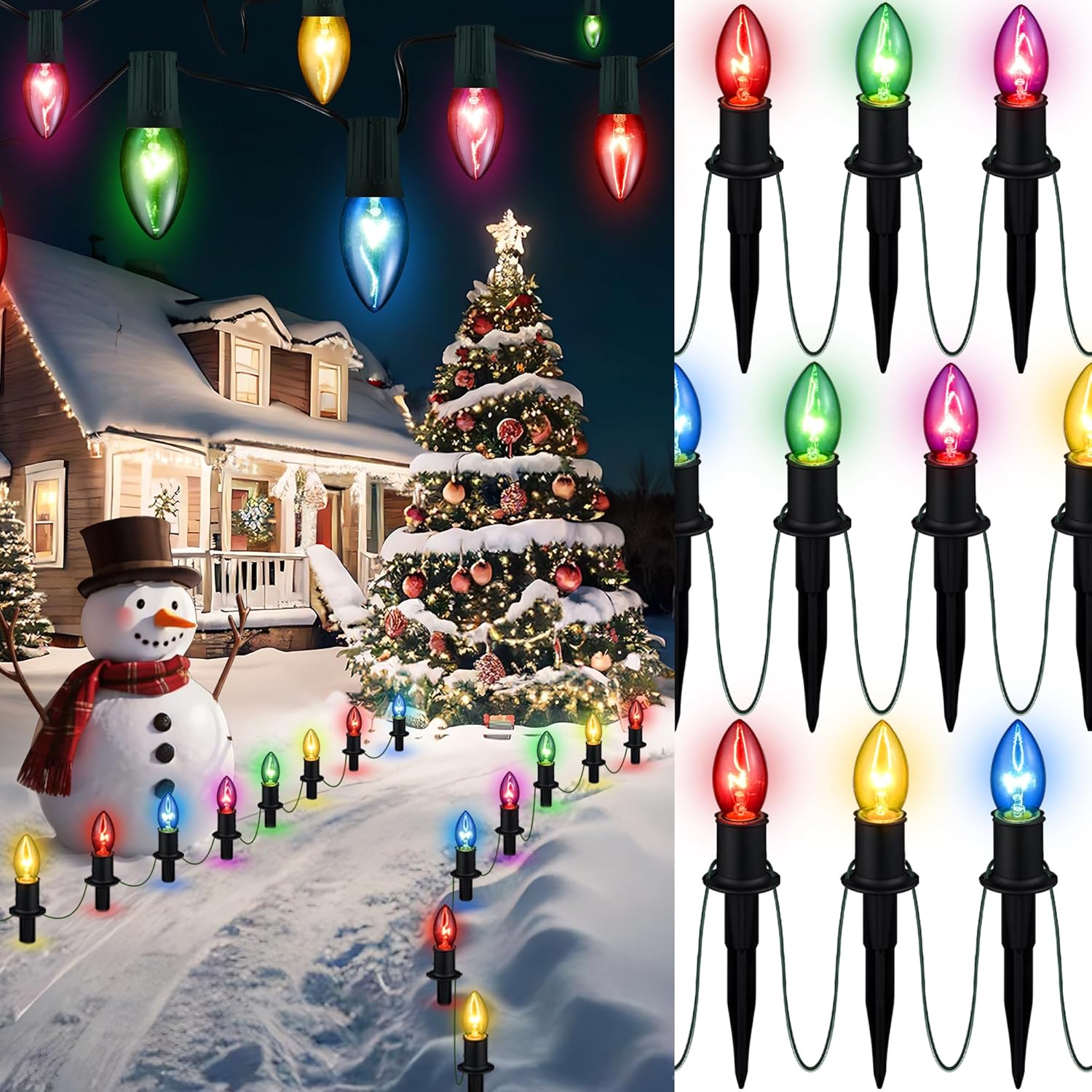 Set of 12 Outdoor Christmas Pathway Lights with Stakes