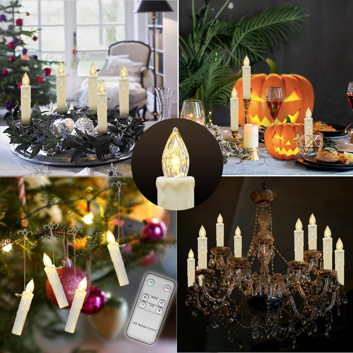 10 Pack LED Flameless Taper Candles with Remote & Removable Clips