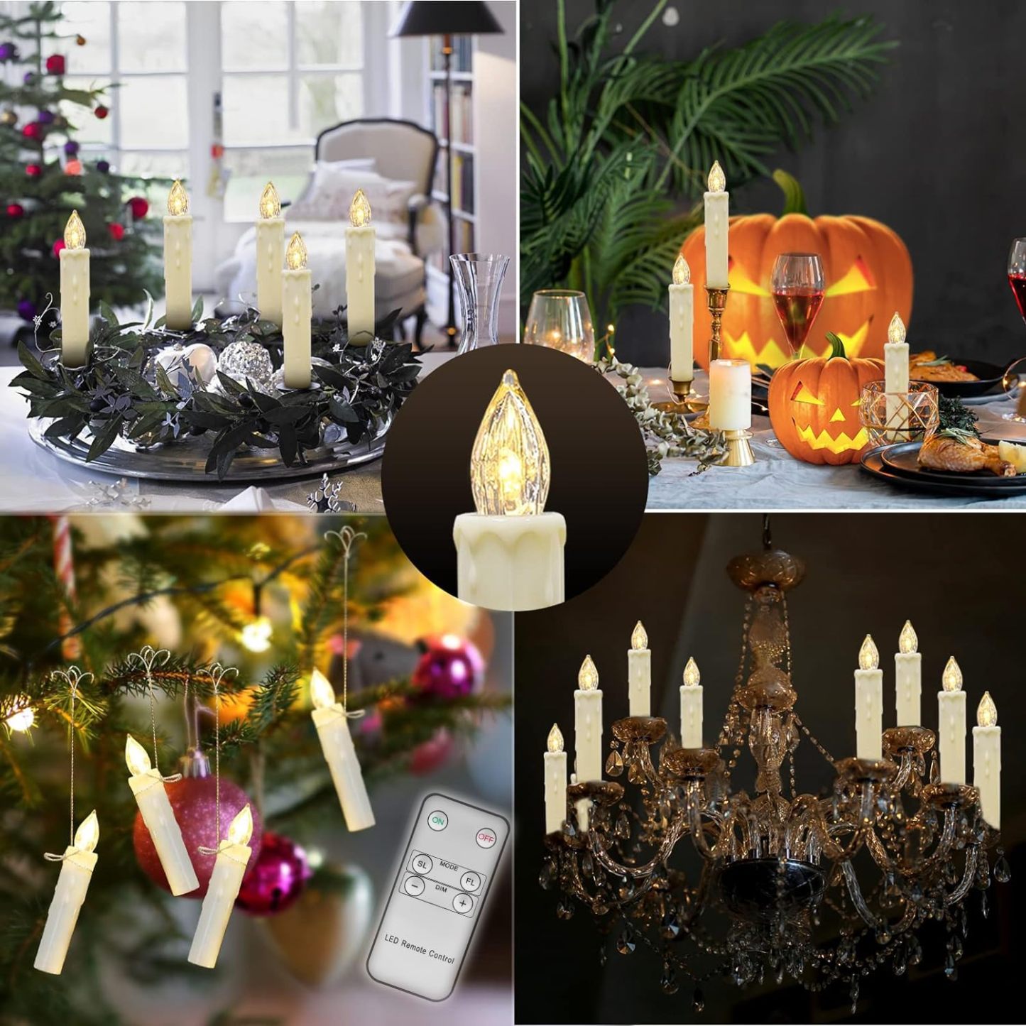 10 Pack LED Flameless Taper Candles with Remote & Removable Clips